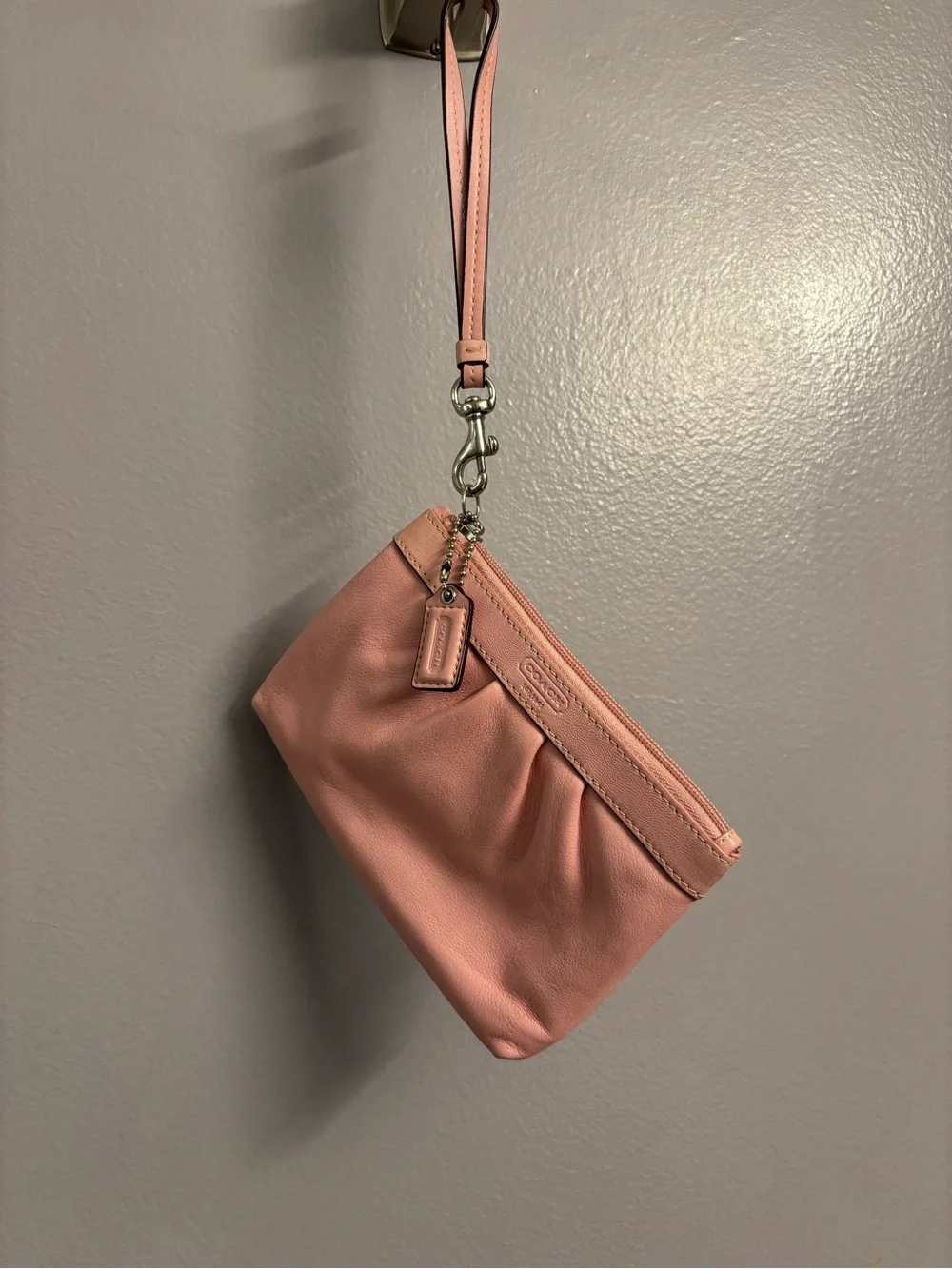 Coach Pink Leather Wristlet Pouch with Strap